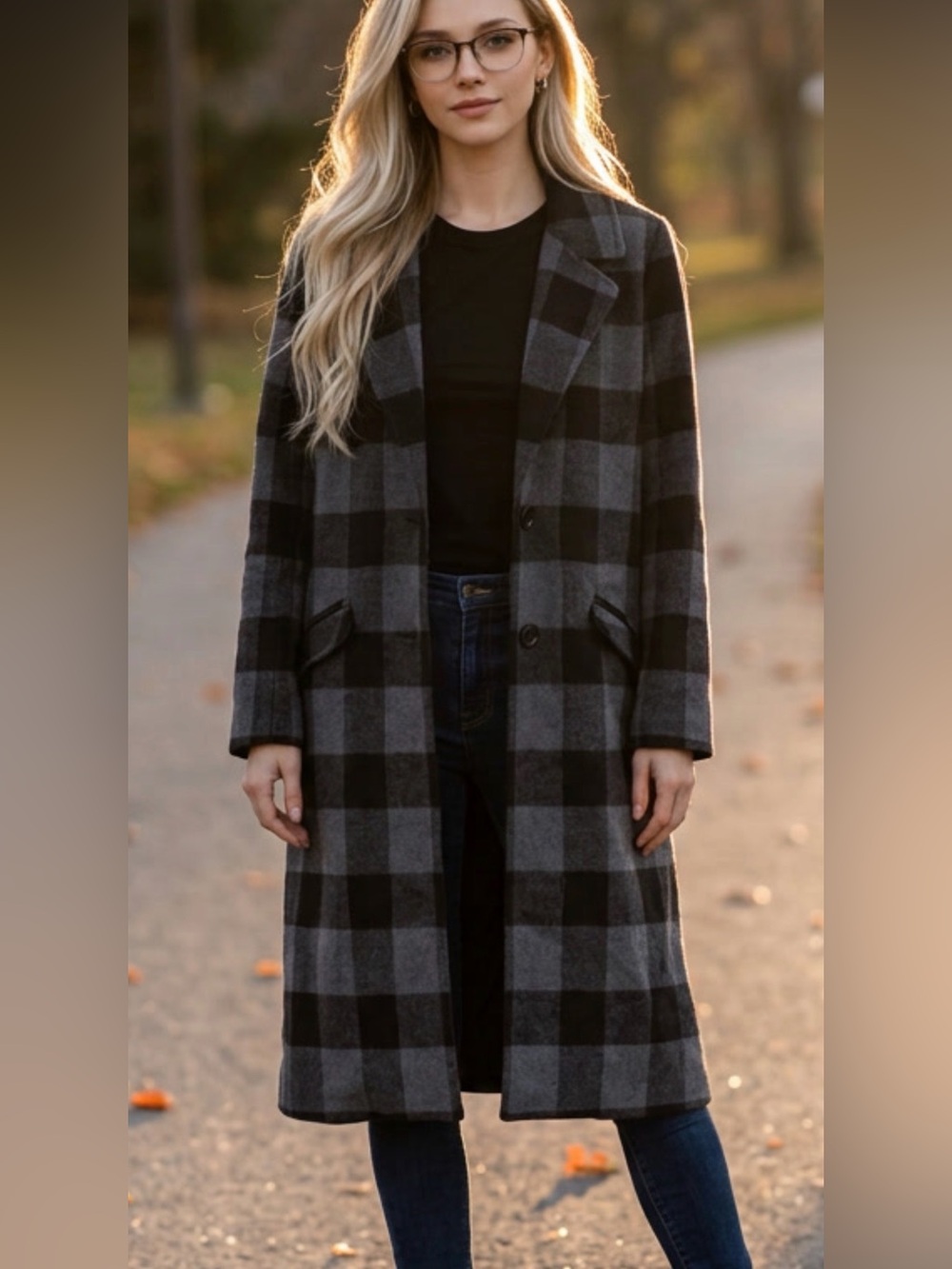 Universal Standard Wool Blend Plaid Long Coat 4XS Black Gray Buffalo Check